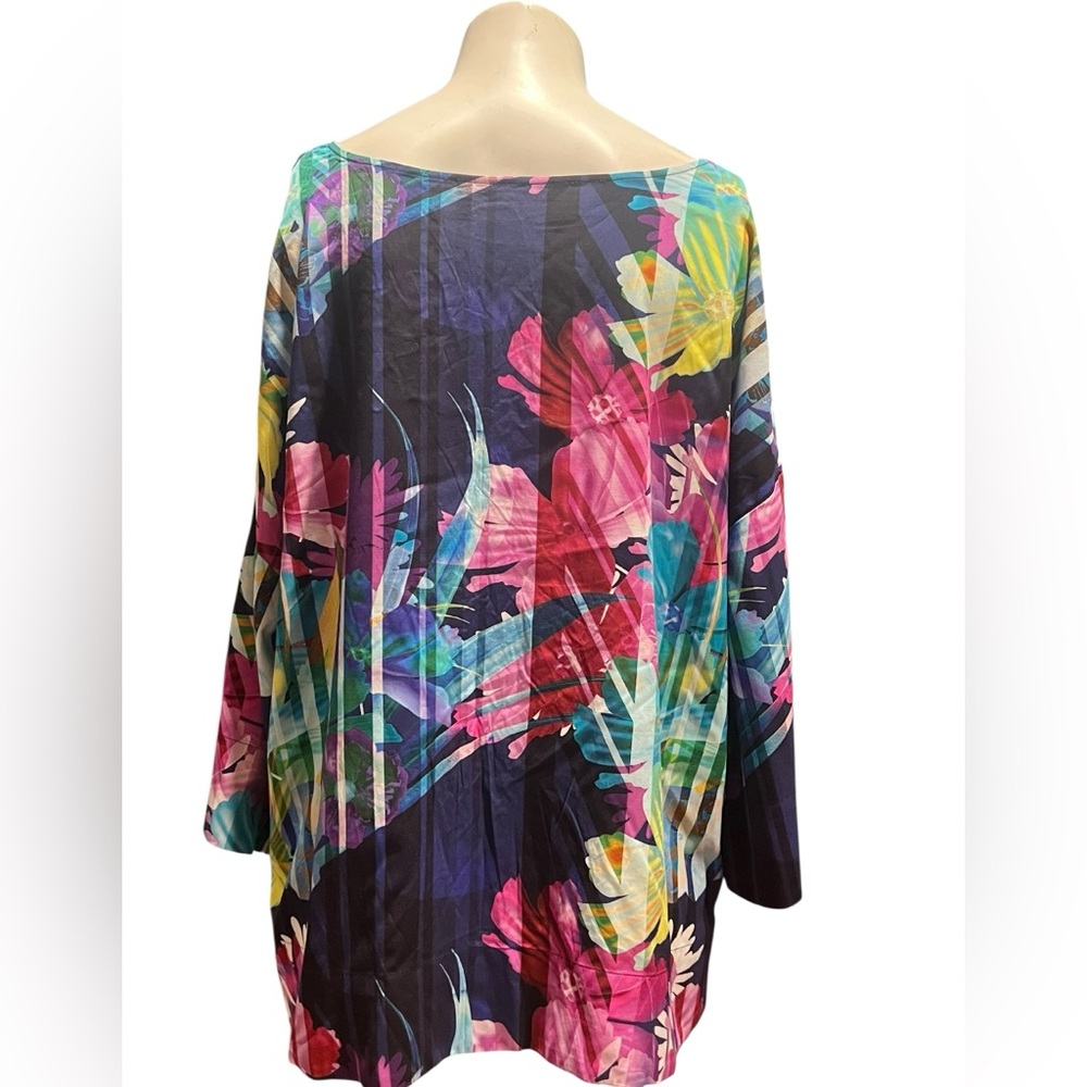 Soft Surroundings Bold Tropical Boatneck Tunic in Navy, Pink and Teal - Picture 3 of 5